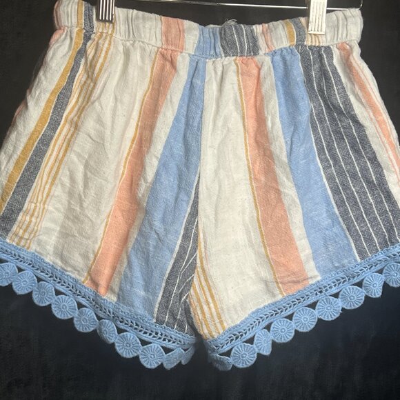 Aerie XS Striped Drawstring Shorts with Blue Crochet Hem - Picture 2 of 3